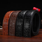 Wholesale Men 1 3/8" Ratchet Cow Full Grain Leather Imitation Alligator Skin Pattern Belt For Men Customizable B1 - Image 2