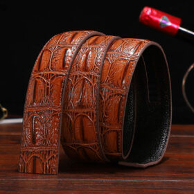 Wholesale Men 1 3/8" Ratchet Cow Full Grain Leather Imitation Alligator Skin Pattern Belt For Men Customizable B1