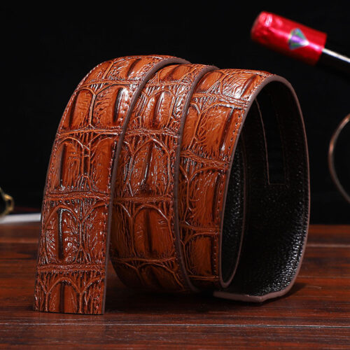 Wholesale Men 1 3/8" Ratchet Cow Full Grain Leather Imitation Alligator Skin Pattern Belt For Men Customizable B1