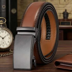 Casual and simple men's alloy ratchet belt