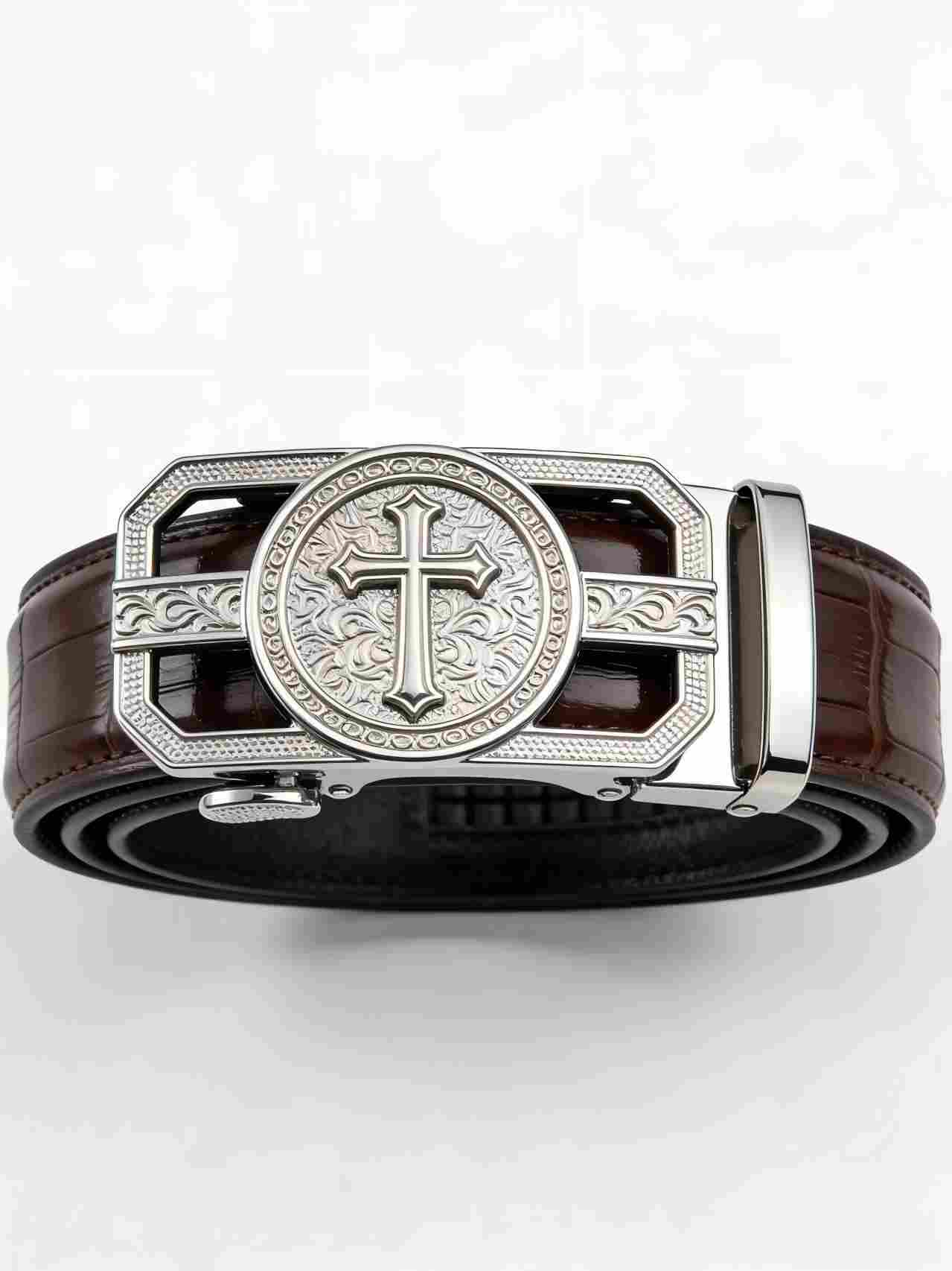 Gothic Embossed Edition Cross Buckle Leather Belt (6) About Gothic Embossed Edition Cross Buckle Belt