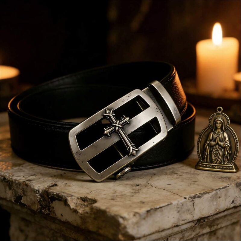 Retro Thorn Cross Men's Alloy Ratchet Belt