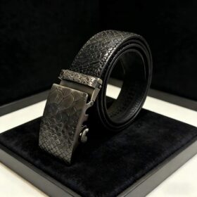 Snake-pattern alloy automatic buckle fashion business crocodile leather men’s belt