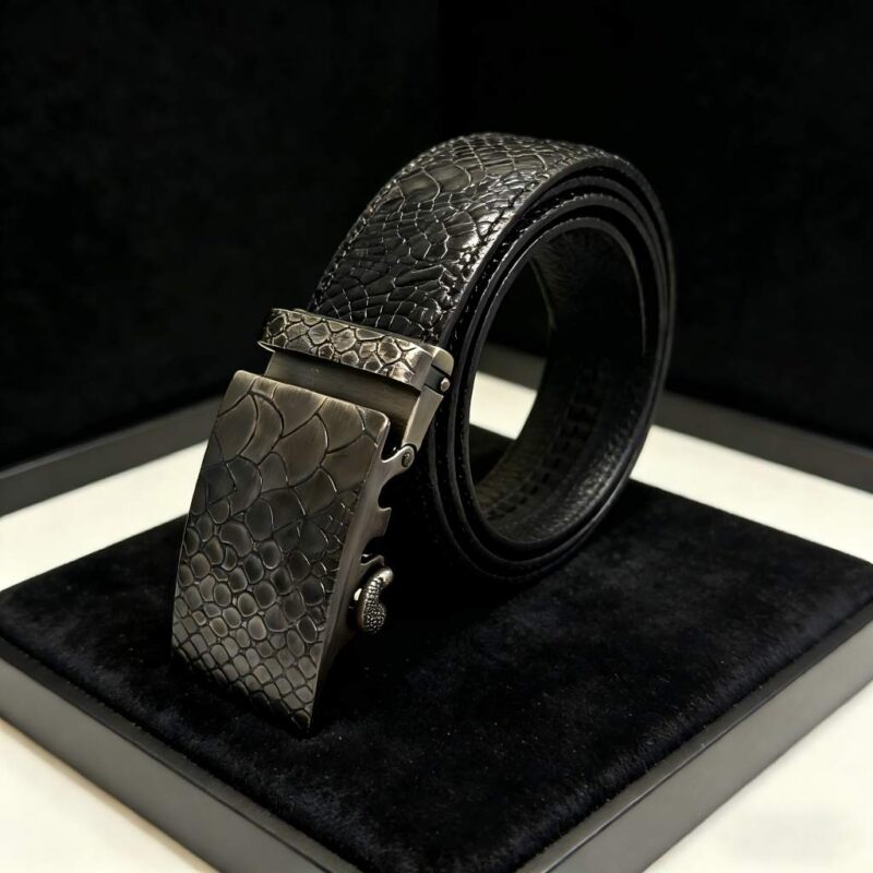 Snake-pattern alloy automatic buckle fashion business crocodile leather men’s belt