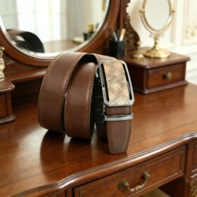 Vertical striped brushed alloy automatic buckle men's business casual belt
