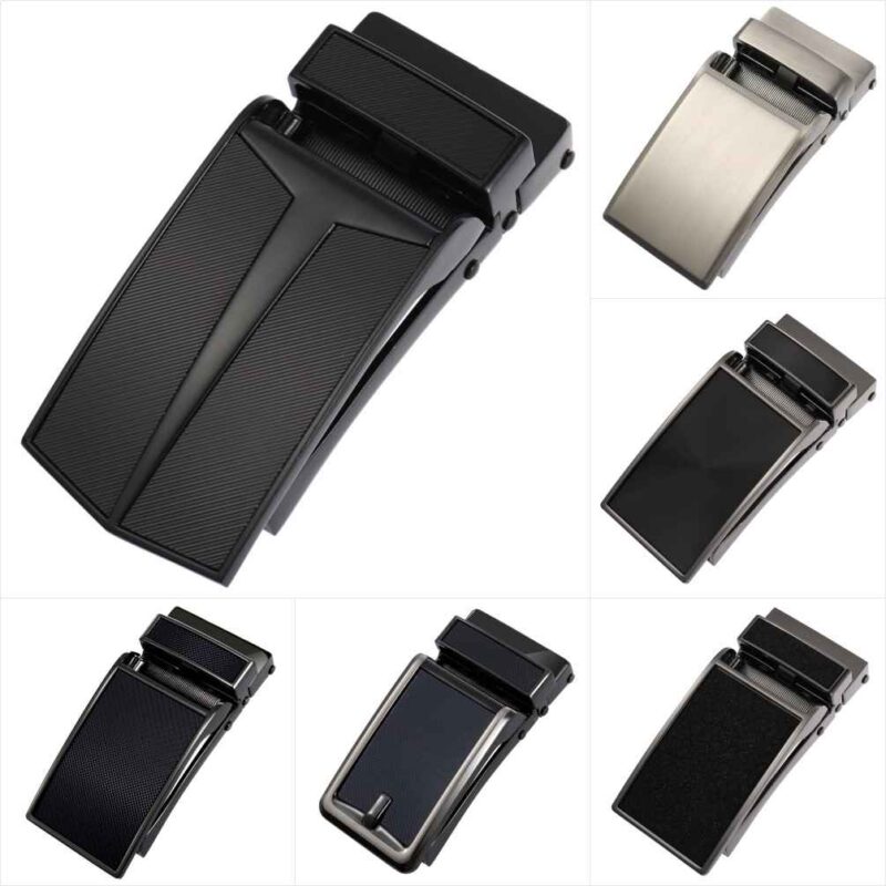 Automatic Alloy Belt Buckle for Men (Model LY33-0159) – Sleek matte black and silver finishes, quick-release automatic locking mechanism, durable alloy construction, ideal for leather belt replacement and wholesale bulk orders.
