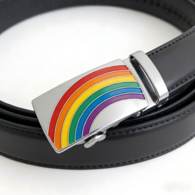 Wholesale rainbow pride leather belts with custom buckles