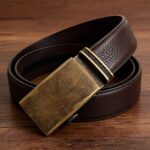 Retro distressed style men's automatic buckle belt