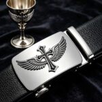 Wholesale Men's Ratchet Leather Belt with Engraved Cross Wings - DC8685 - Image 2