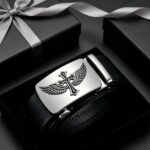 Wholesale Men's Ratchet Leather Belt with Engraved Cross Wings - DC8685 - Image 4