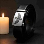 Wholesale Men's Ratchet Leather Belt with Engraved Cross Wings - DC8685 - Image 7