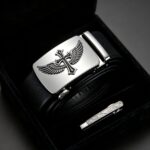 Wholesale Men's Ratchet Leather Belt with Engraved Cross Wings - DC8685 - Image 8