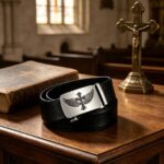 Wholesale Men's Ratchet Leather Belt with Engraved Cross Wings - DC8685 - Image 5