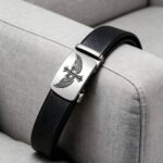 Wholesale Men's Ratchet Leather Belt with Engraved Cross Wings - DC8685 - Image 9