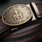 Bonitogo Men’s Luxury Ratchet Leather Belt – Brown Crocodile Pattern with Religious Symbol Buckle DC8680 - Image 9