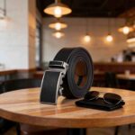 Wholesale Men's Leather Ratchet Belt with Matching Textured Buckle 8696 - Image 2