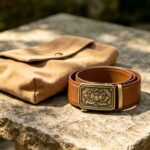 Wholesale Retro Zen Lotus Automatic Belt – Vintage Brass Ratchet Buckle, Premium Brown Leather DC8676 - Image 3