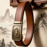 Wholesale Retro Zen Lotus Automatic Belt – Vintage Brass Ratchet Buckle, Premium Brown Leather DC8676 - Image 7
