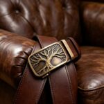 [Wholesale] Tree of Life Leather Belt – Antique Brass Buckle, Automatic Ratchet Style DC-8679 - Image 3