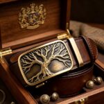 [Wholesale] Tree of Life Leather Belt – Antique Brass Buckle, Automatic Ratchet Style DC-8679 - Image 2