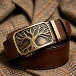[Wholesale] Tree of Life Leather Belt – Antique Brass Buckle, Automatic Ratchet Style DC-8679 - Image 4