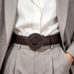 Wholesale Men's Minimalist Round Buckle Ratchet Belt Genuine Leather DC8683 - Image 10