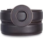 Wholesale Men's Minimalist Round Buckle Ratchet Belt Genuine Leather DC8683 - Image 3